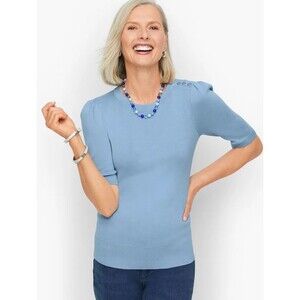 Talbots soft blue elbow sleeve Spring sweater top with button detail woman's XL